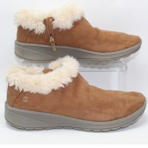 Bzees Golden Go Womens Brown Faux Fur Trim Ankle Boots Size 8M Side Zip Comfort